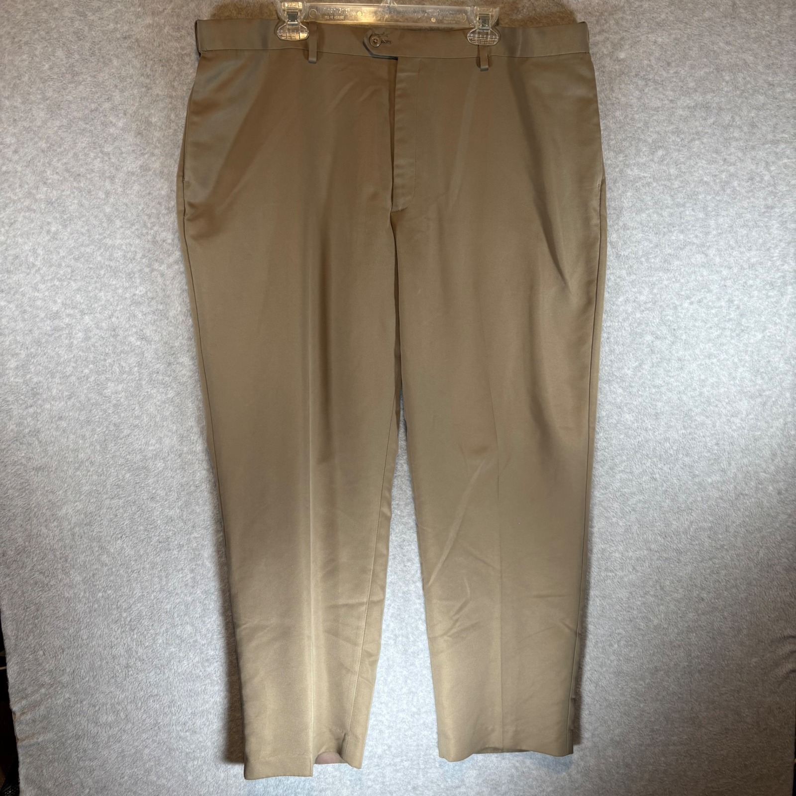 Savane Dress Pants Mens 42x32 Tan Good Flat Front Polyester Trousers